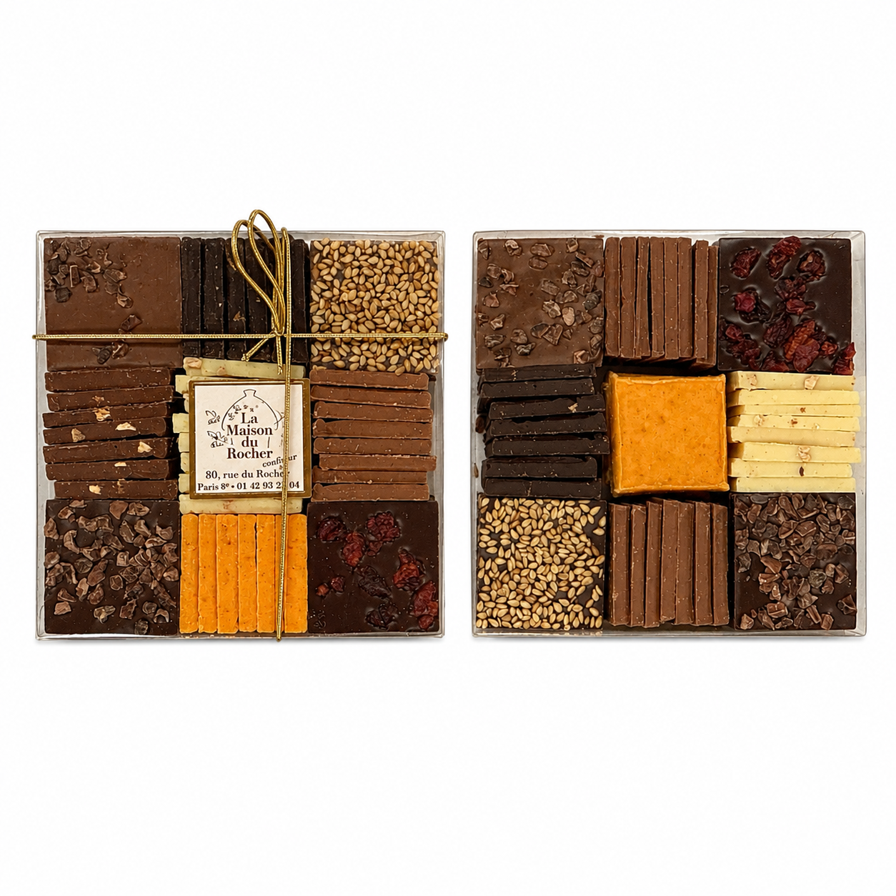 Assortiment de carrés de chocolat croquants