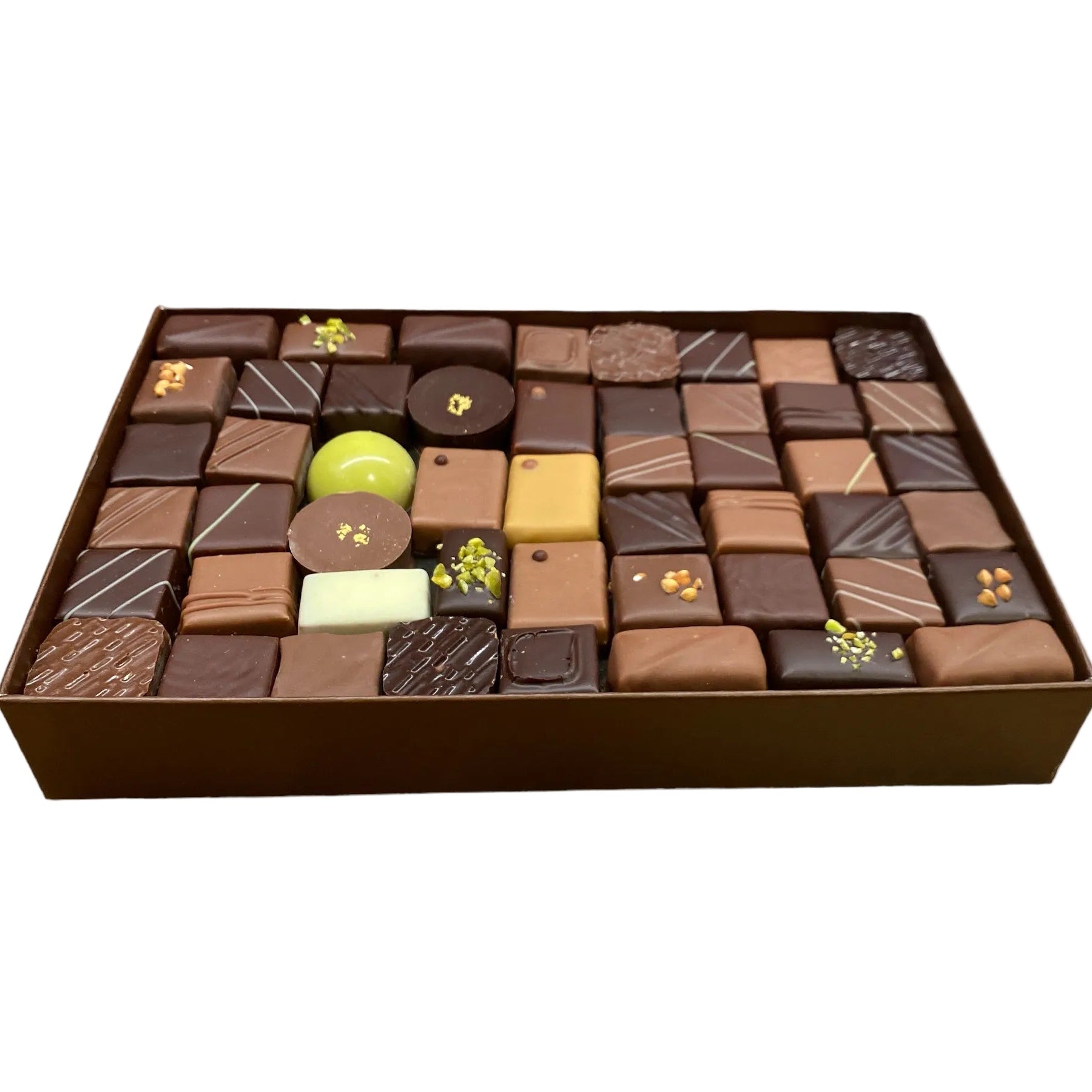 Très grand coffret assortiment de chocolats artisanaux noir et lait – ganaches, caramel et pralinés – La Maison du Rocher Miel & Chocolat