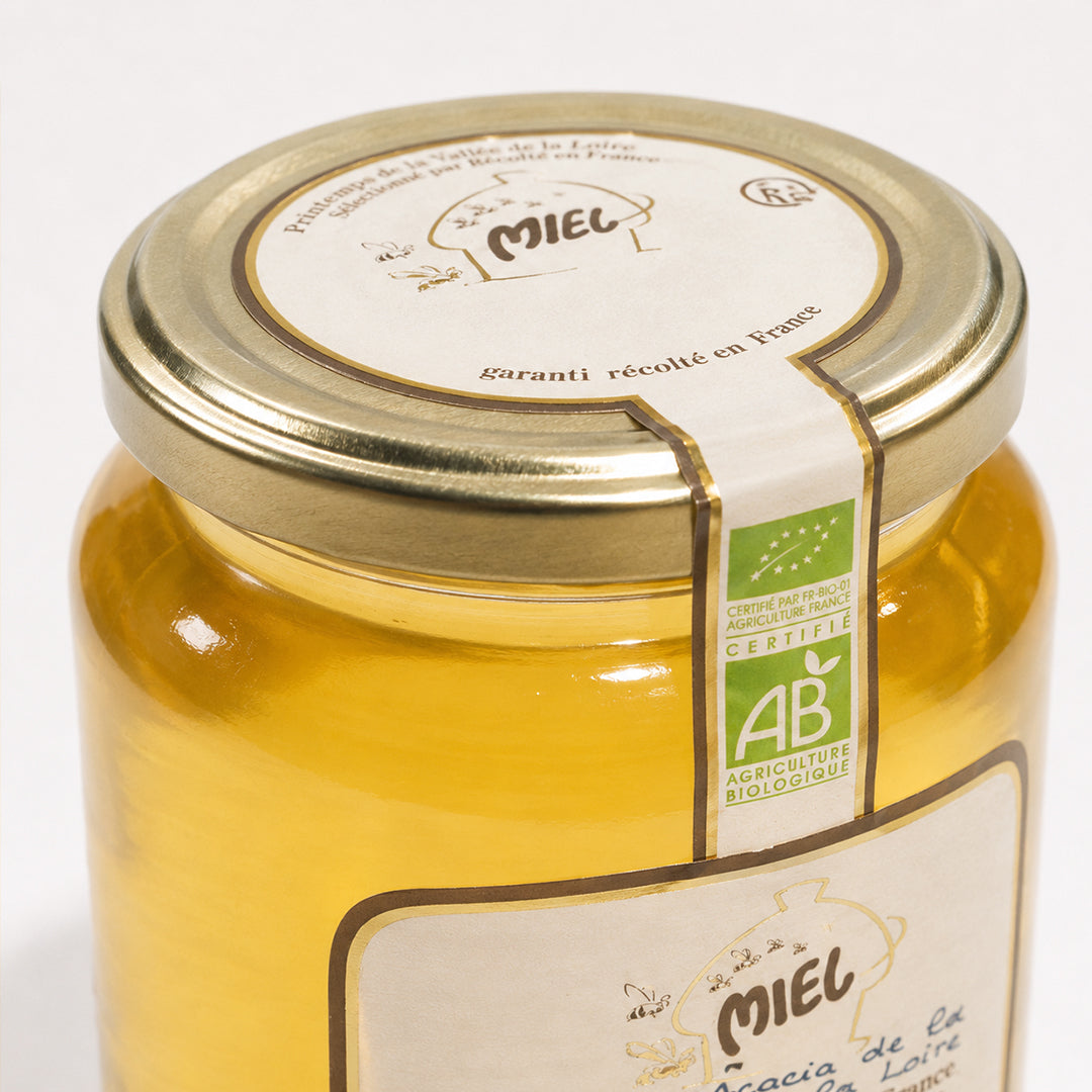 Etiquette miel d'acacia récolté sur les bords de la Loire