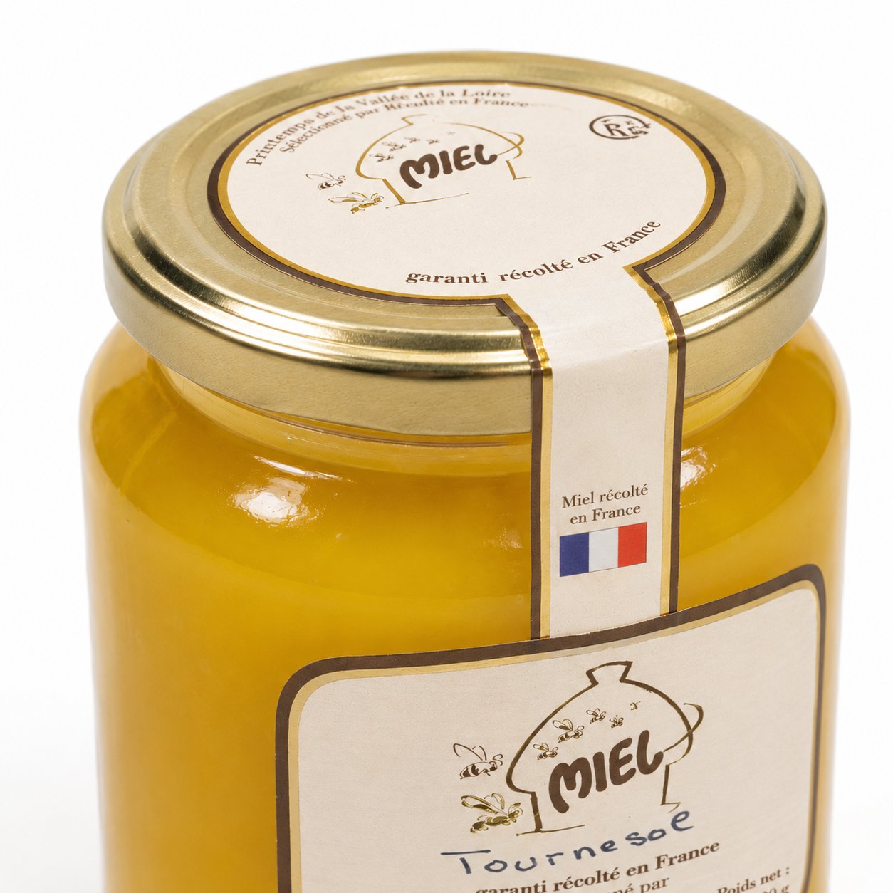 etiquette du miel de tournesol récolté en France