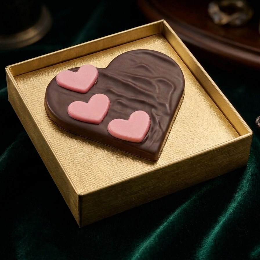 Cœur en chocolat artisanal décoré de petits cœurs roses pour la Fête des Mères – La Maison du Rocher