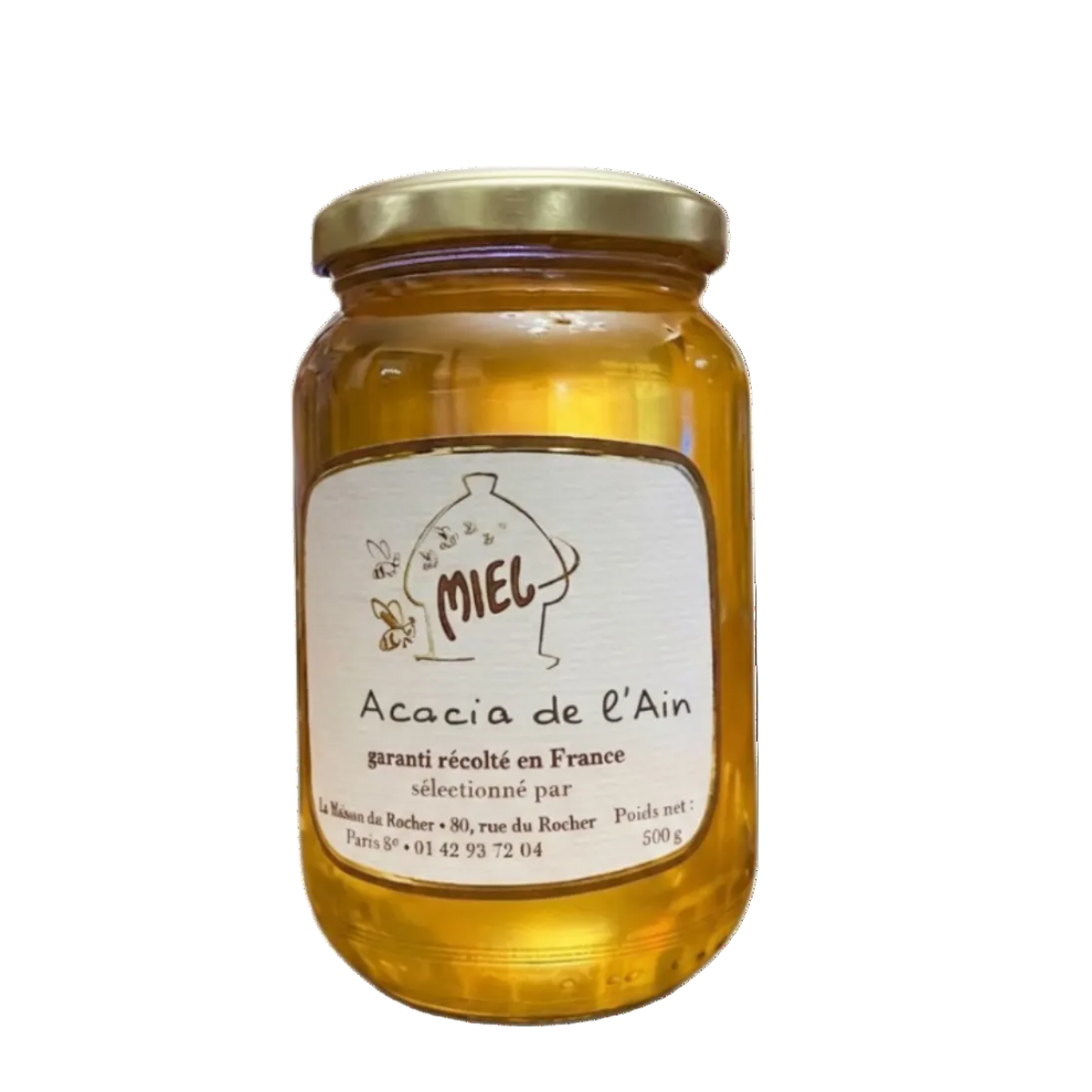 Miel d’acacia de l’Ain récolté en France pot 500 g