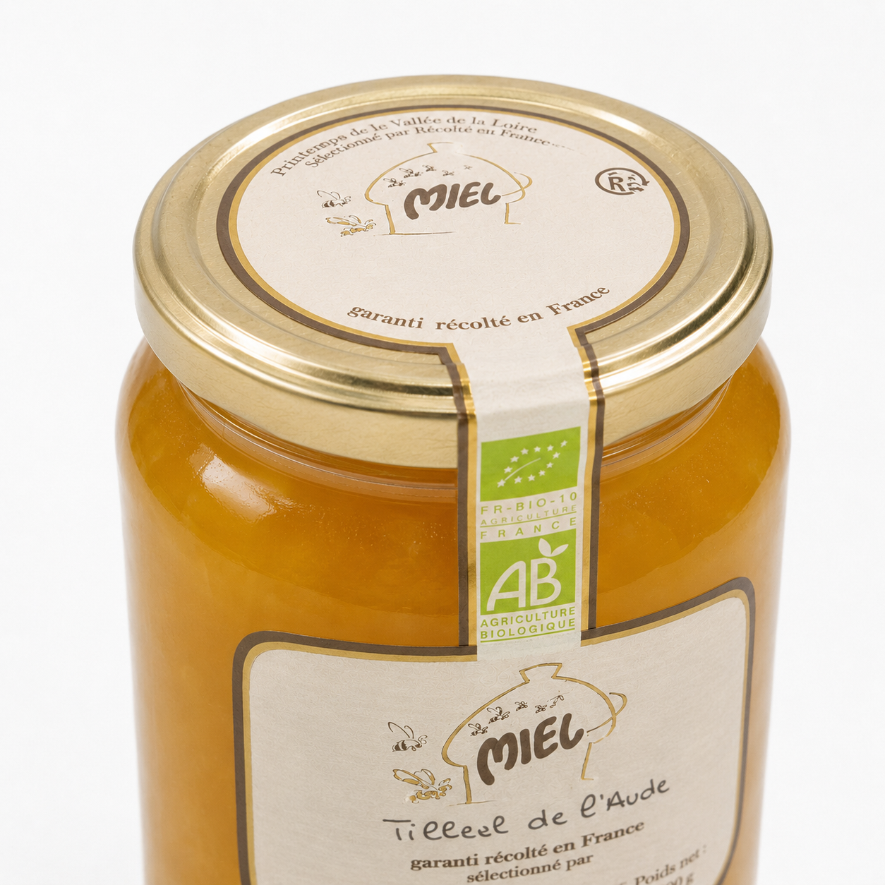 Etiquette du miel de tilleul récolté dans l'aude