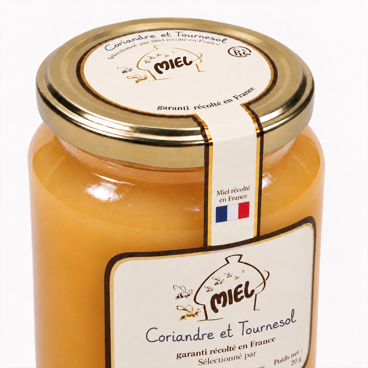 Couvercle du miel de tournesol et coriandre