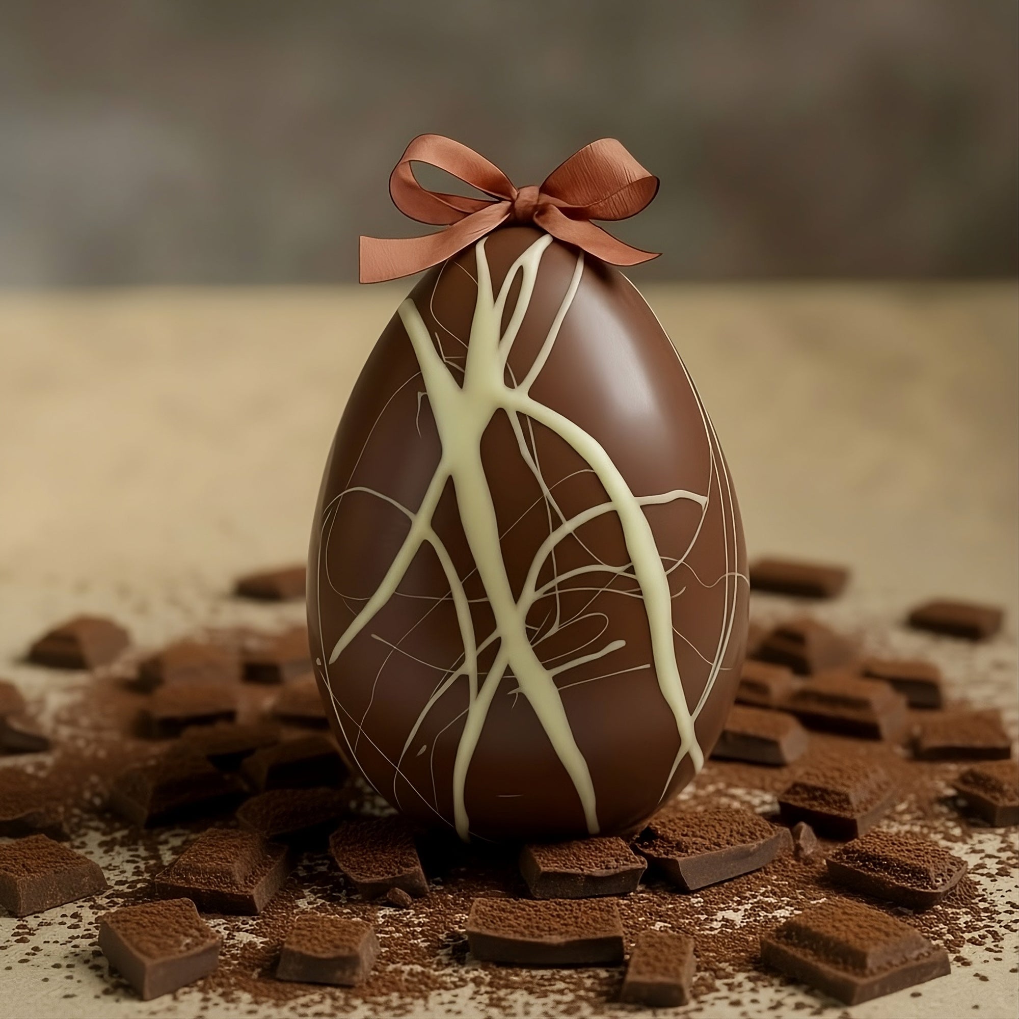 Œuf de Pâques Chocolat au Lait Rayé Blanc Garni
