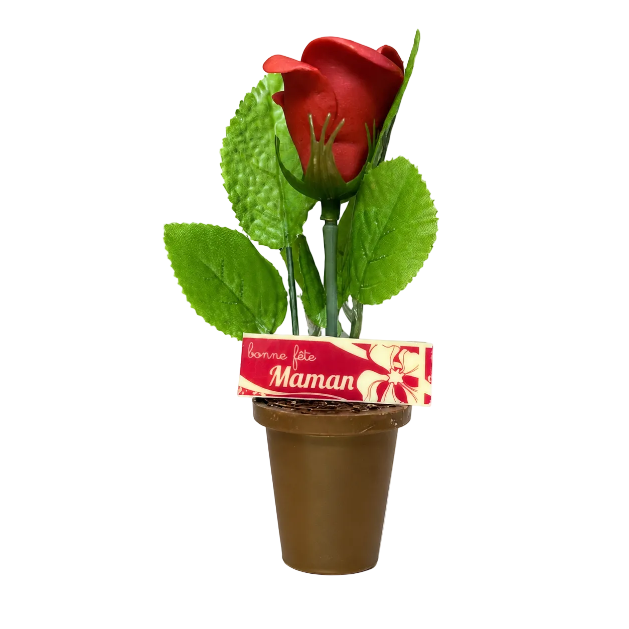Rose en pâte d'amande avec pot en praliné
